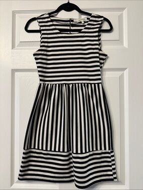 Monteau Black and White Striped Girls' Dress
